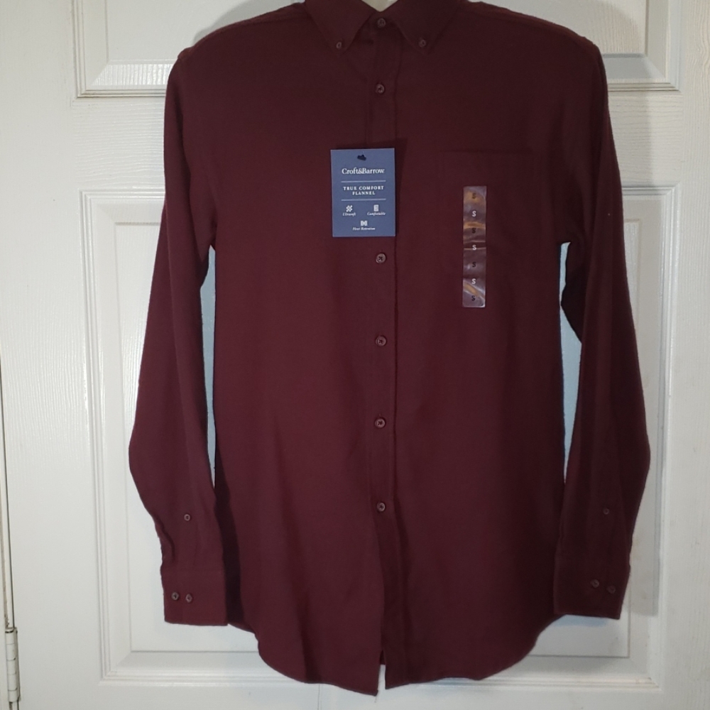Nwt Croft & barrow small LS Burgundy flannel shirt